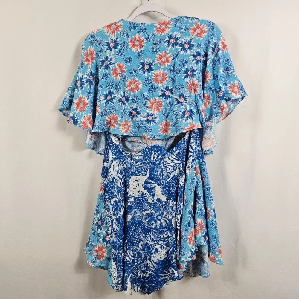 Free People Dark Star Cutout Dress in Blue Floral - Size S